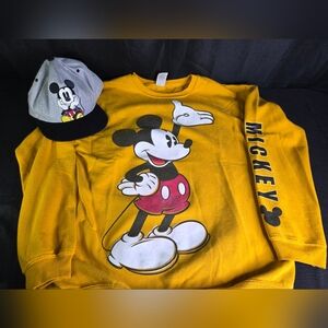 Large Gold Mickey Mouse Sweatshirt And Gray Hat